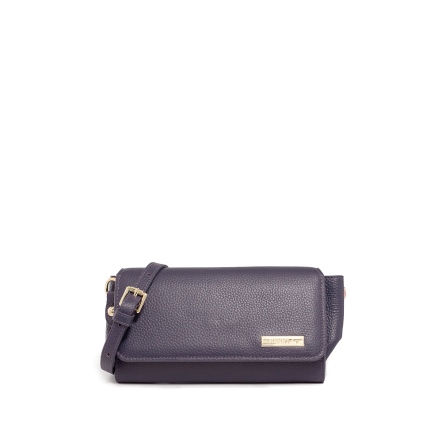 CUBE 牛皮橫式掀蓋隨行包 - 淡拿鐵/深紫色 ( 223-929 )