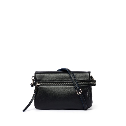 PEGASUS 牛皮拉鍊三層斜背包 - 簡約黑/月光灰(225-121)