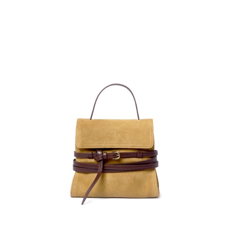 POP 麂皮翻蓋手提兩用包 - 亞麻棕(225-126)