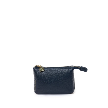 CUBE 真皮雙層拉鍊零錢包 - 粉膚色/午夜藍(225-102)