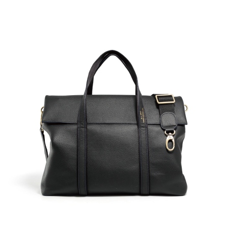 FUTUREME 牛皮翻蓋手提公事包 - 簡約黑/月光灰(124-003)