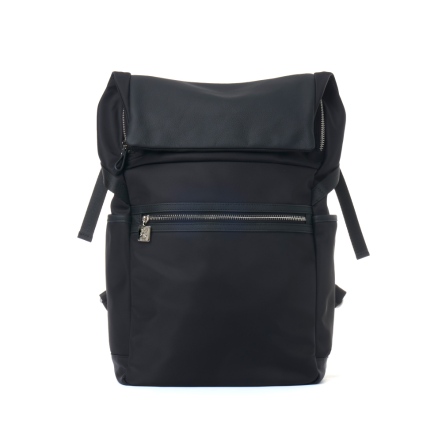 PEGASUS 皮革X尼龍翻蓋後背包 - 簡約黑(225-136)
