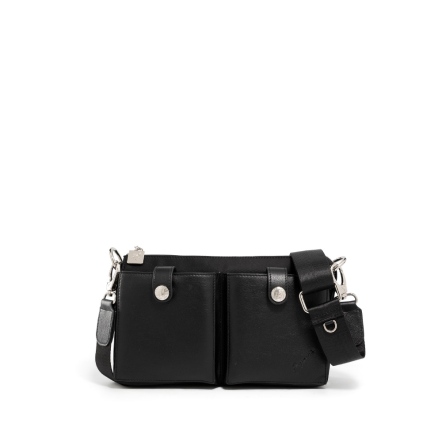 SIGNAL 皮革X尼龍機能斜背包 - 簡約黑/夜幕灰(125-006)