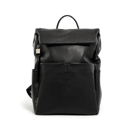 PEGASUS真皮翻蓋後背包 - 簡約黑/淺石灰(125-004)