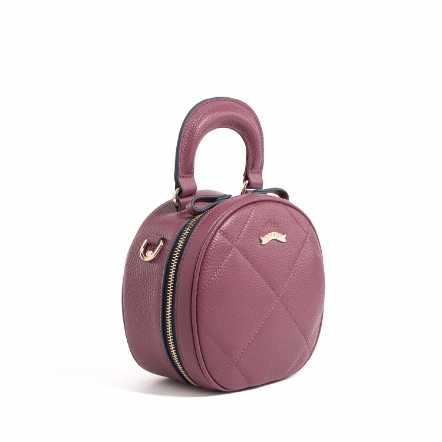 SOUL 牛皮圓形手提包 - 淡拿鐵/胭紫紅 ( 221-775 )