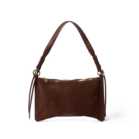 POP 麂皮繩結肩背扁包 - 可可棕(225-127)