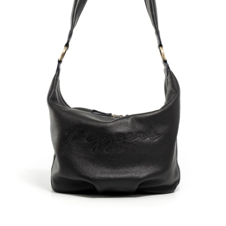 SIGNAL 牛皮刺繡船型斜背桶包 - 簡約黑/月光灰 (224-062)